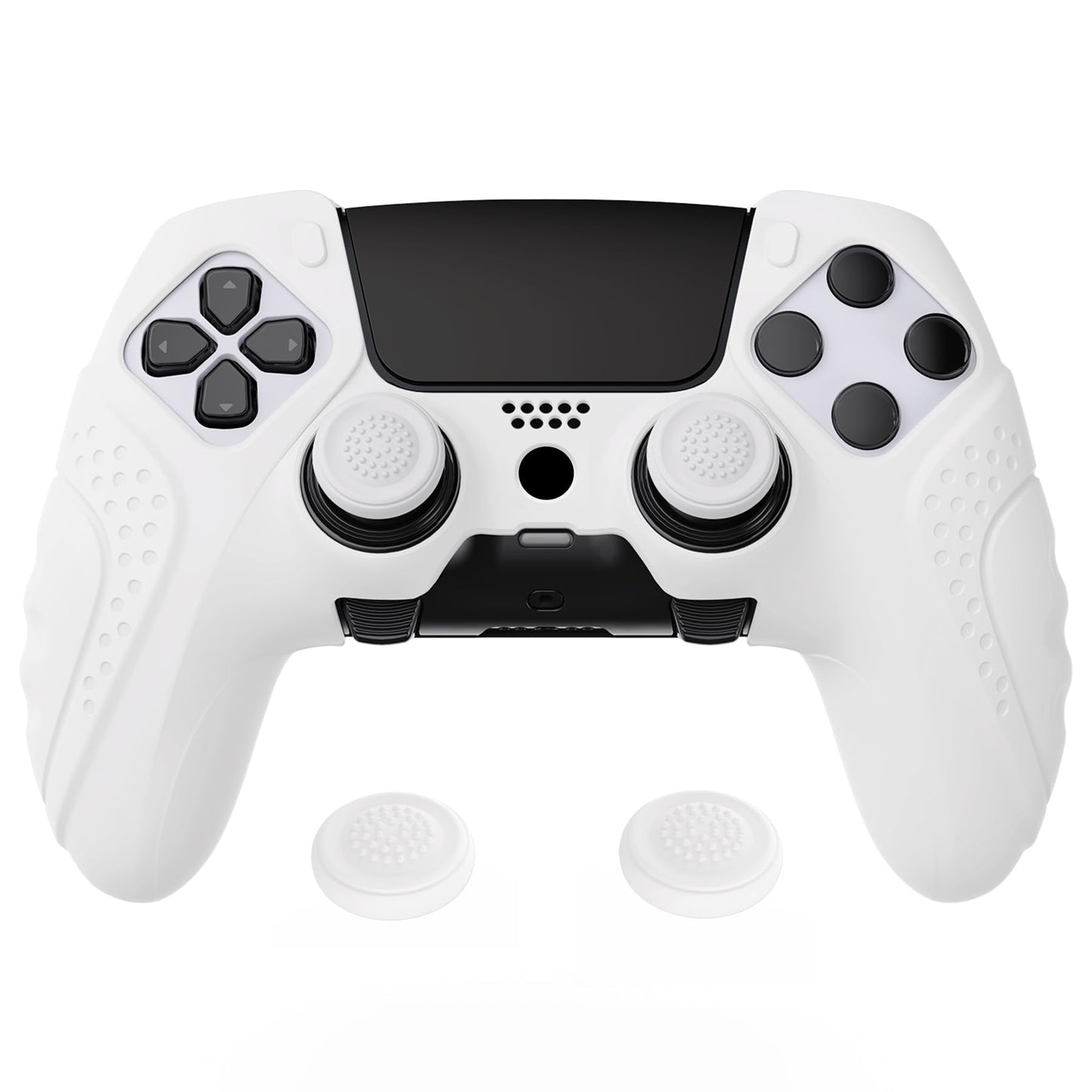 PlayVital Guardian Edition Anti-Slip Ergonomic Silicone Cover Case for ps5 Edge Controller Soft Rubber Protector Skin for ps5 Edge Wireless Controller with Thumb Grip Caps - White