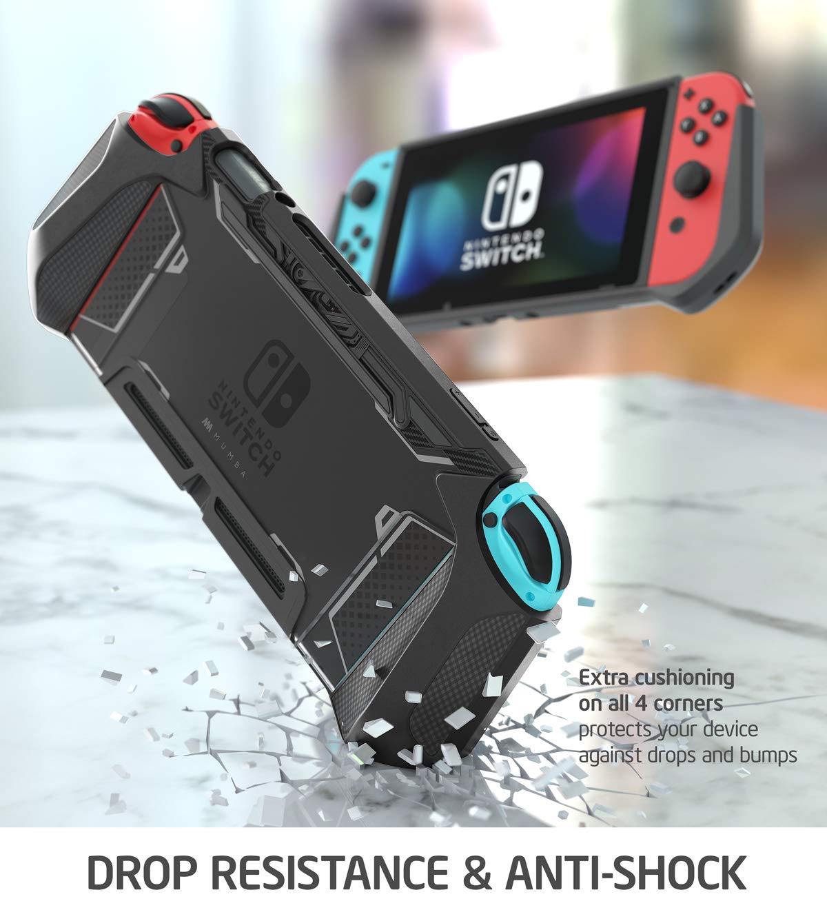 Mumba Dockable Case for Nintendo Switch - Blade Series TPU Grip, Ergonomic Design, Black