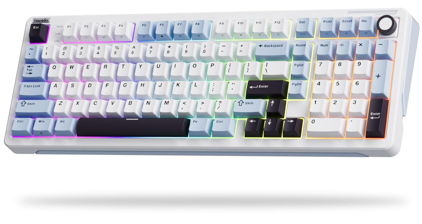 iLovBee B98 Creamy Keyboard with Number Pad Wireless Mechanical Gaming Keyboard w/Knob Bluetooth/2.4Ghz/USB-C RGB Custom Keyboards for Win/Mac Full Size Gasket Hot Swappable Linear Switches
