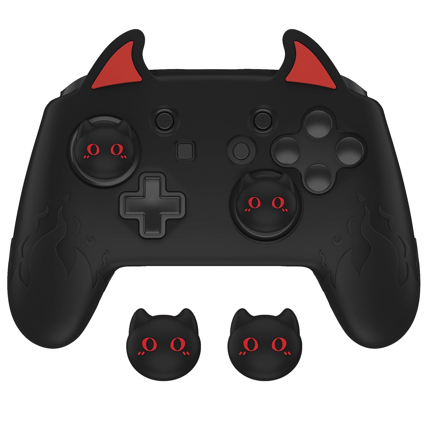 playvital Cute Demon Silicone Grip Cover for Nintendo Switch Pro Controller Anti-Slip Kawaii Protective Skin with Joystick Caps and Stickers Compatible with Nintendo Switch Pro- Black