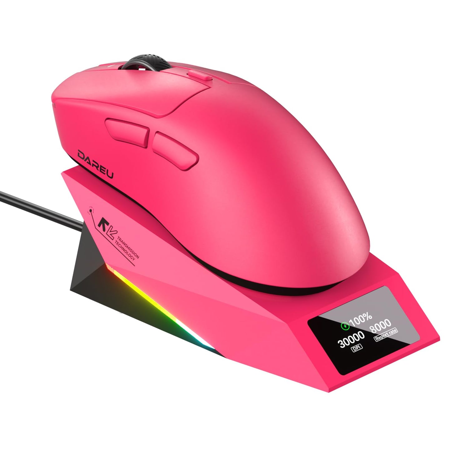 DAREU AE7 Pro Wireless Gaming Mouse with Charging Dock, 62g Right-Handed Mouse, 30K DPI Custom P3950 Sensor, 8 kHz Polling, Tri-