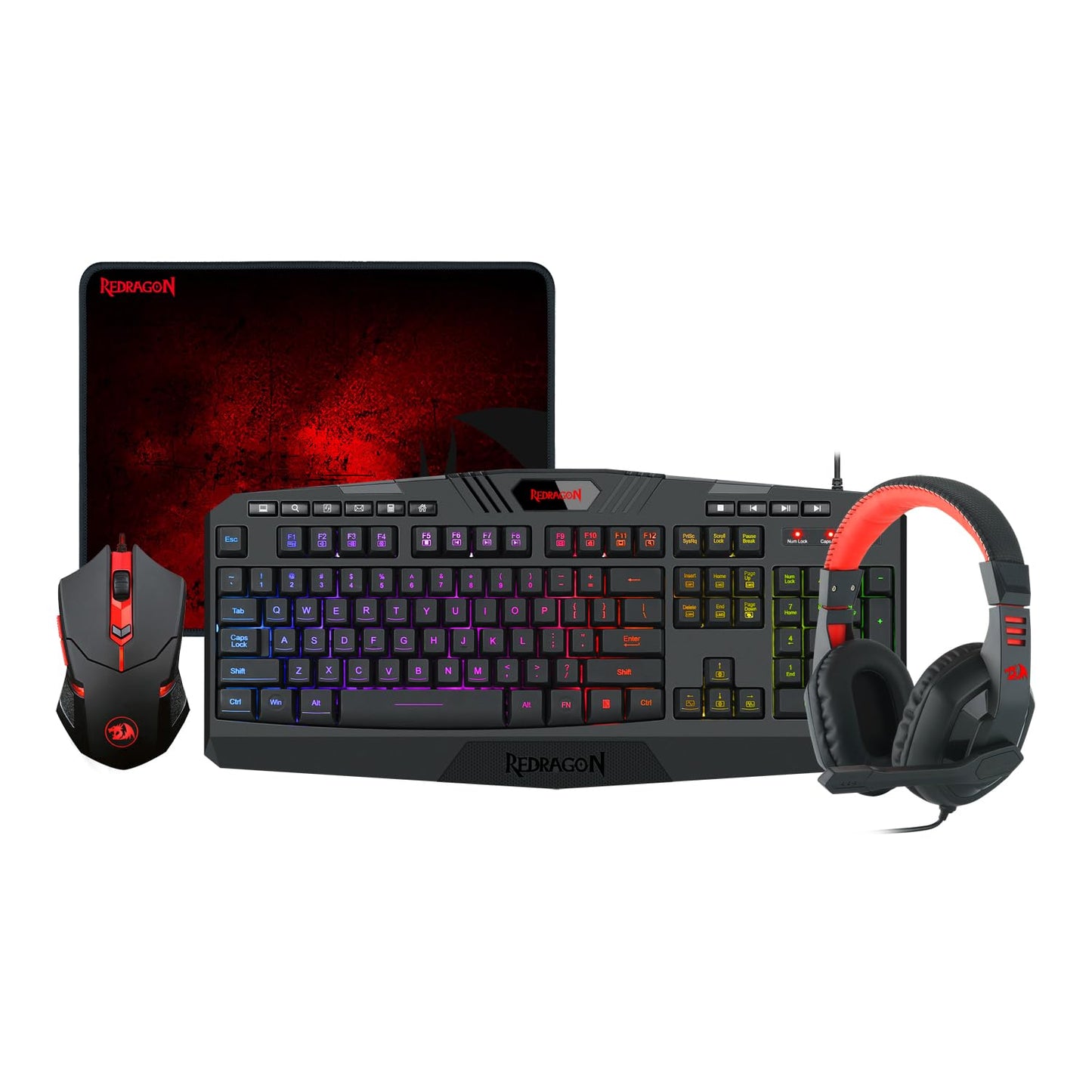 Redragon S107 Gaming Keyboard and Mouse Combo Large Mouse Pad Mechanical Feel RGB Backlit 3200 DPI Mouse for Windows PC (Keyboard Mouse Mousepad Set)