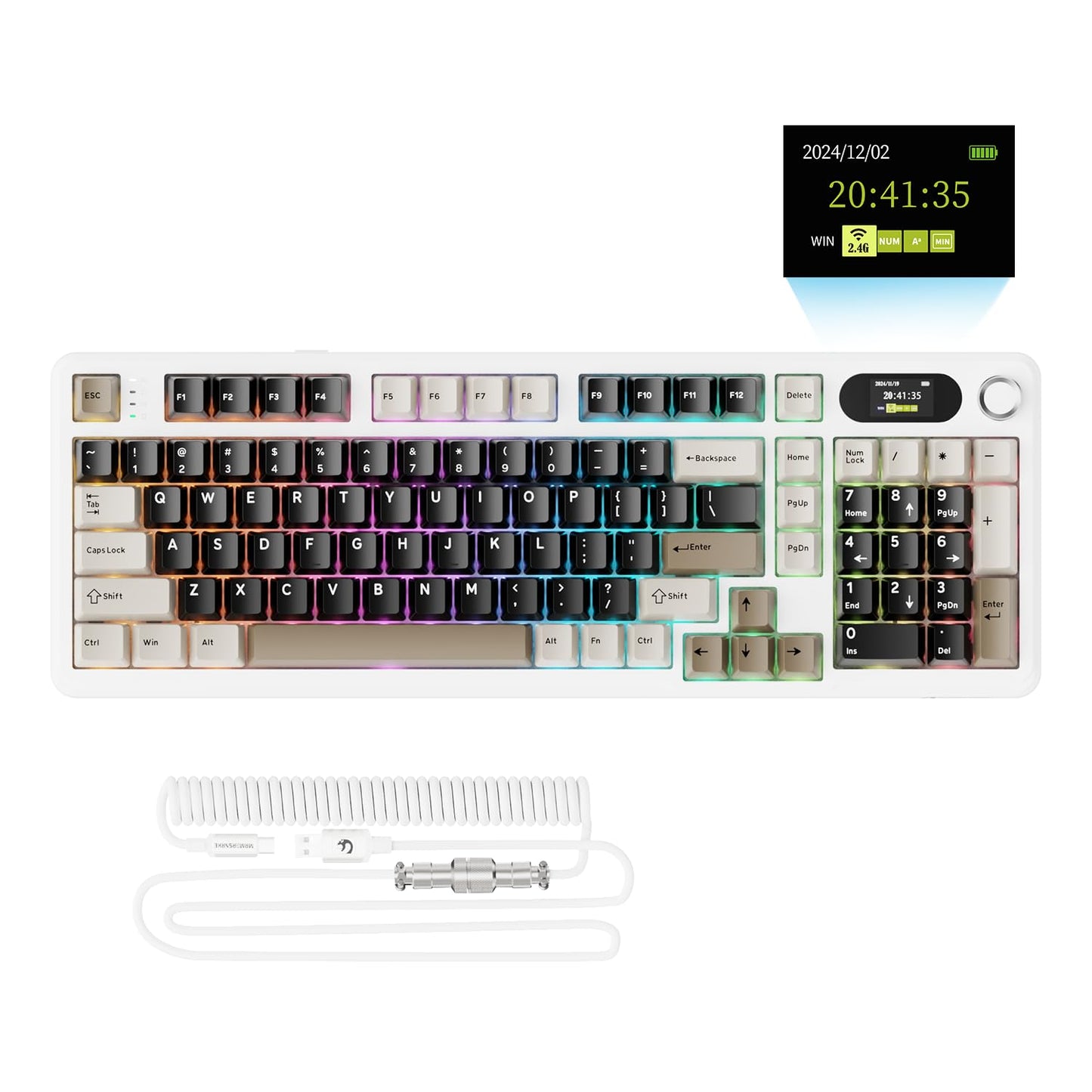 ATTACK SHARK X98PRO Wireless Mechanical Keyboard Multi-Function Knob&TFT Screen Tri-Mode BT/2.4GHz/USB-C Keyboard Hot-Swappable RGB Backlit 4000mAh 98 Keys Cloud Drive for Win/Mac/Linux-Creamy White