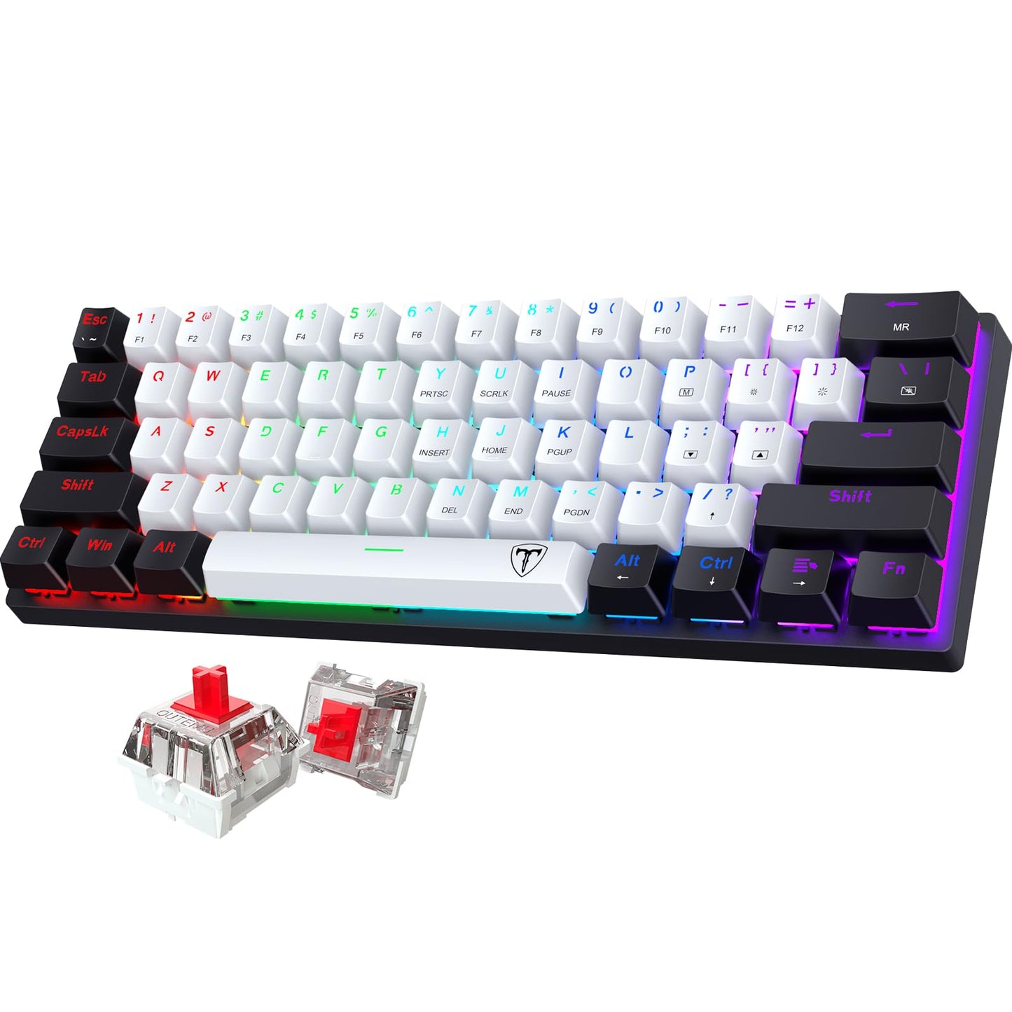 Portable 60% Mechanical Gaming Keyboard Wired ErgonomicKeyboard with Red Switches 18 LED Backlit Keyboard 61 Keys Ultra-Compact Mini OfficeKeyboard for PC/Mac/Xbox Easy to Carry On Trip-Black/White