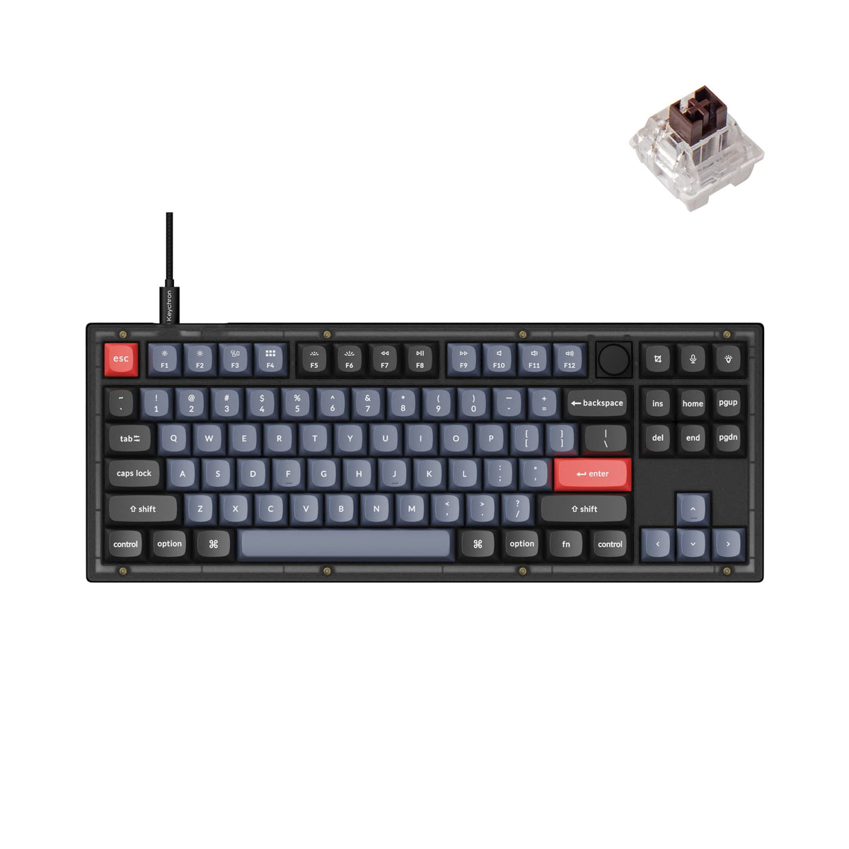 Keychron V3 Wired Custom Mechanical Keyboard Knob Version TKL QMK/VIA Programmable Macro with Hot-swappable Keychron K Pro Brown Switch Compatible with Mac Windows Linux (Frosted Black-Translucent)