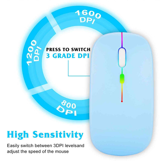 UrbanX Bluetooth Rechargeable Mouse - Wireless for Laptop/PC/Mac/iPad Pro - RGB LED Sky Blue - Model UXM030