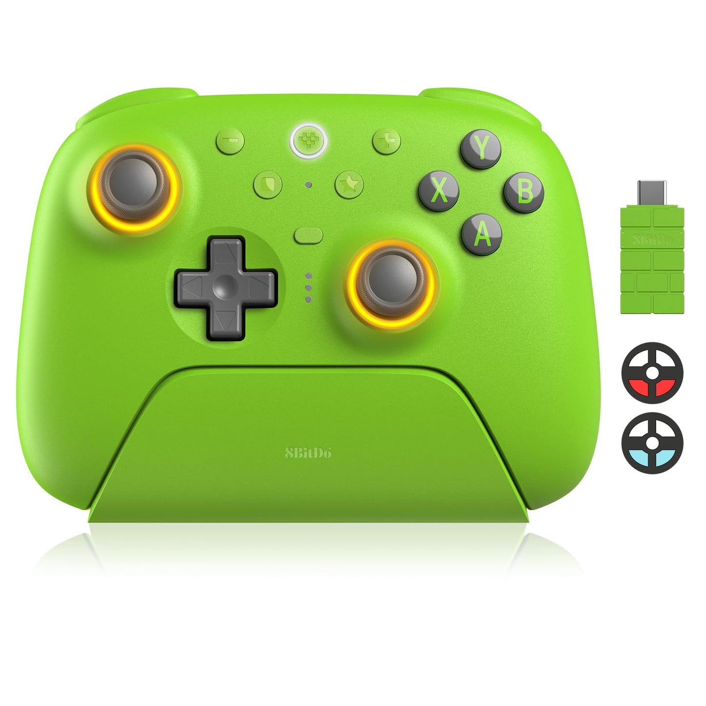 8BitDo Ultimate 2 Wireless Controller with TMR Joysticks for Windows & Android Gaming Controller with Switchable Hall Effect/Tactile control buttons RGB Fire Ring 8Speed Wireless Tech Charging Dock (Green Ultimate 2 Wireless)