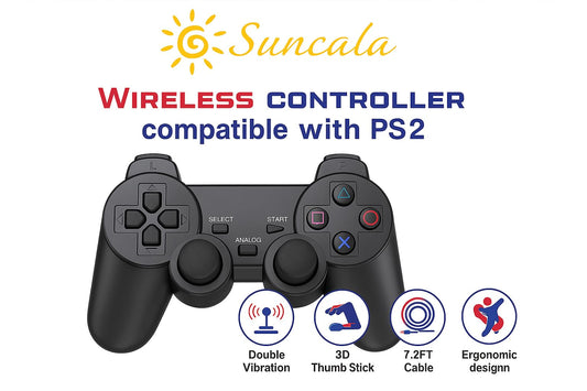 Suncala Wired Game Controller for PS2 - 7.2FT Cable, Black