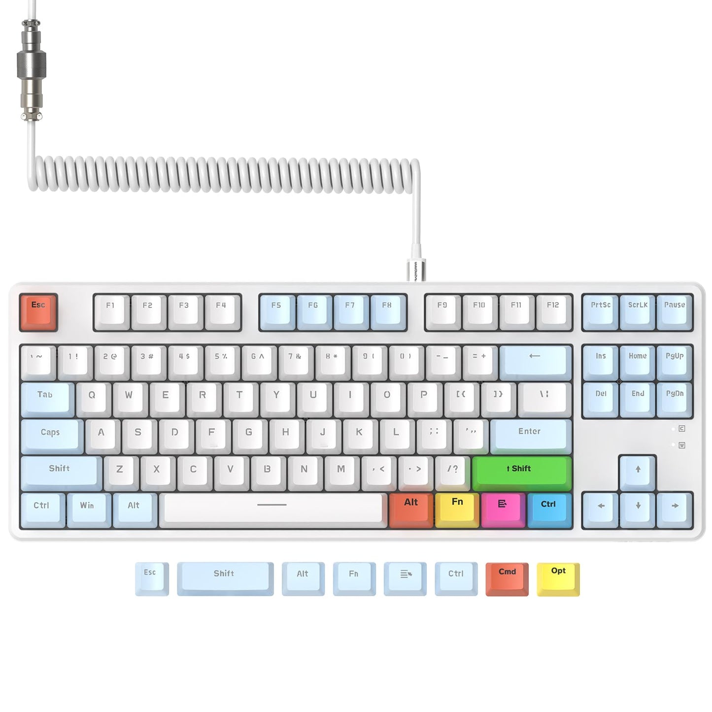 MAGIC-REFINER AK873 75% Wired Mechanical Gaming Keyboard Anti-ghosting Blue Switch 8Pcs DIY Sublimation Color keycaps Rainbow LED Backlist for PC Xbox PS4Mac Users(Blue White)