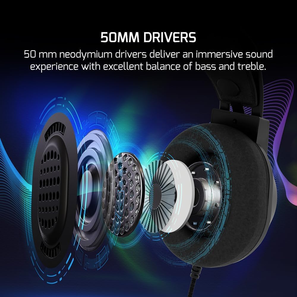 GAMEPOWER Voldon X Wired Gaming Headset - 3.5mm Jack, 50MM Drivers, Noise Cancelling Mic, Black, PS4/PS5/Xbox Compatible