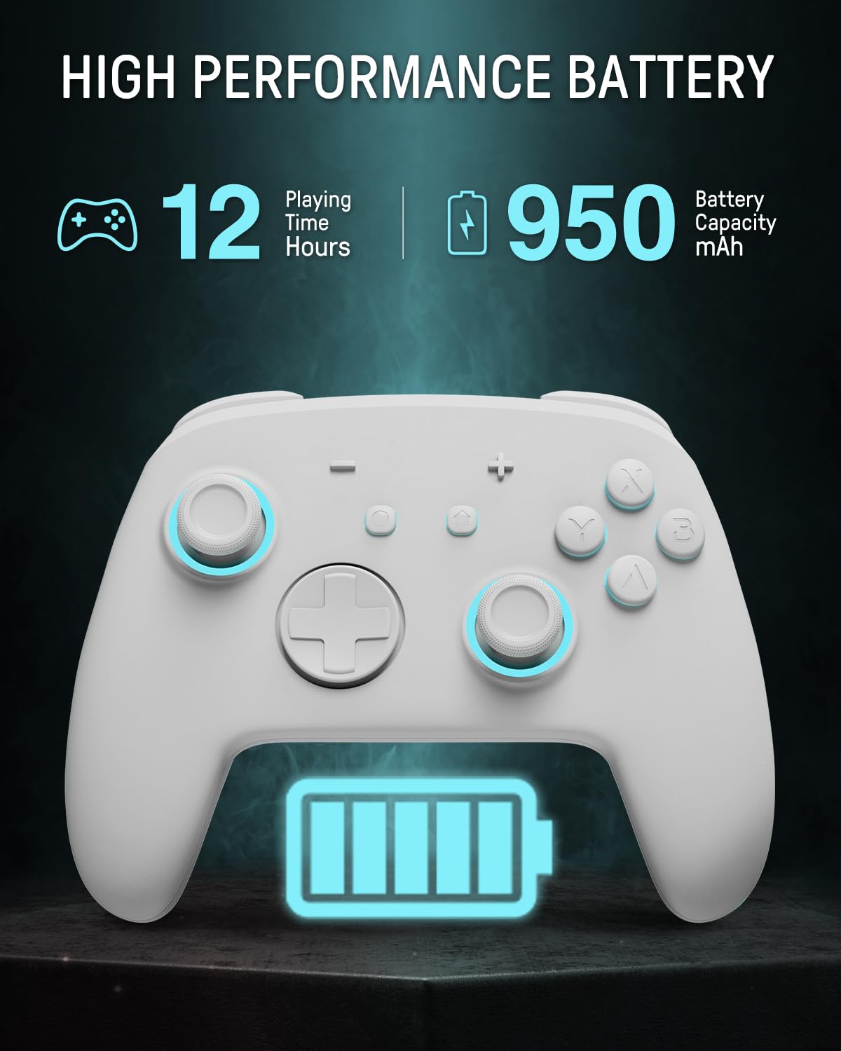 FUNLAB Wireless Switch Pro Controller - White, Firefly Bluetooth Gamepad with RGB LED Colors, Motion Control & Hall Effect Joysticks