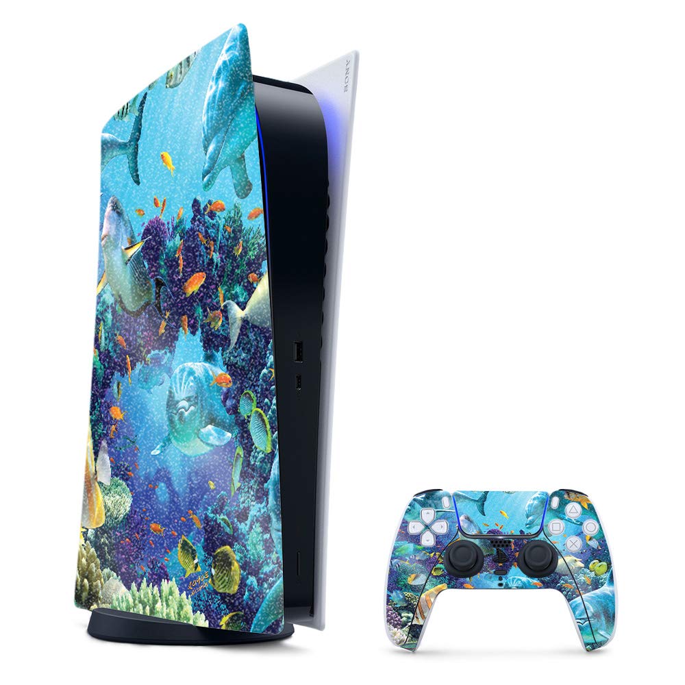 MightySkins Glossy Glitter Gaming Skin for PS5 / PlayStation 5 Digital Edition Bundle - Ocean Friends | Durable High-Gloss Glitter Finish | Easy to Apply and Change Styles | Made in The USA