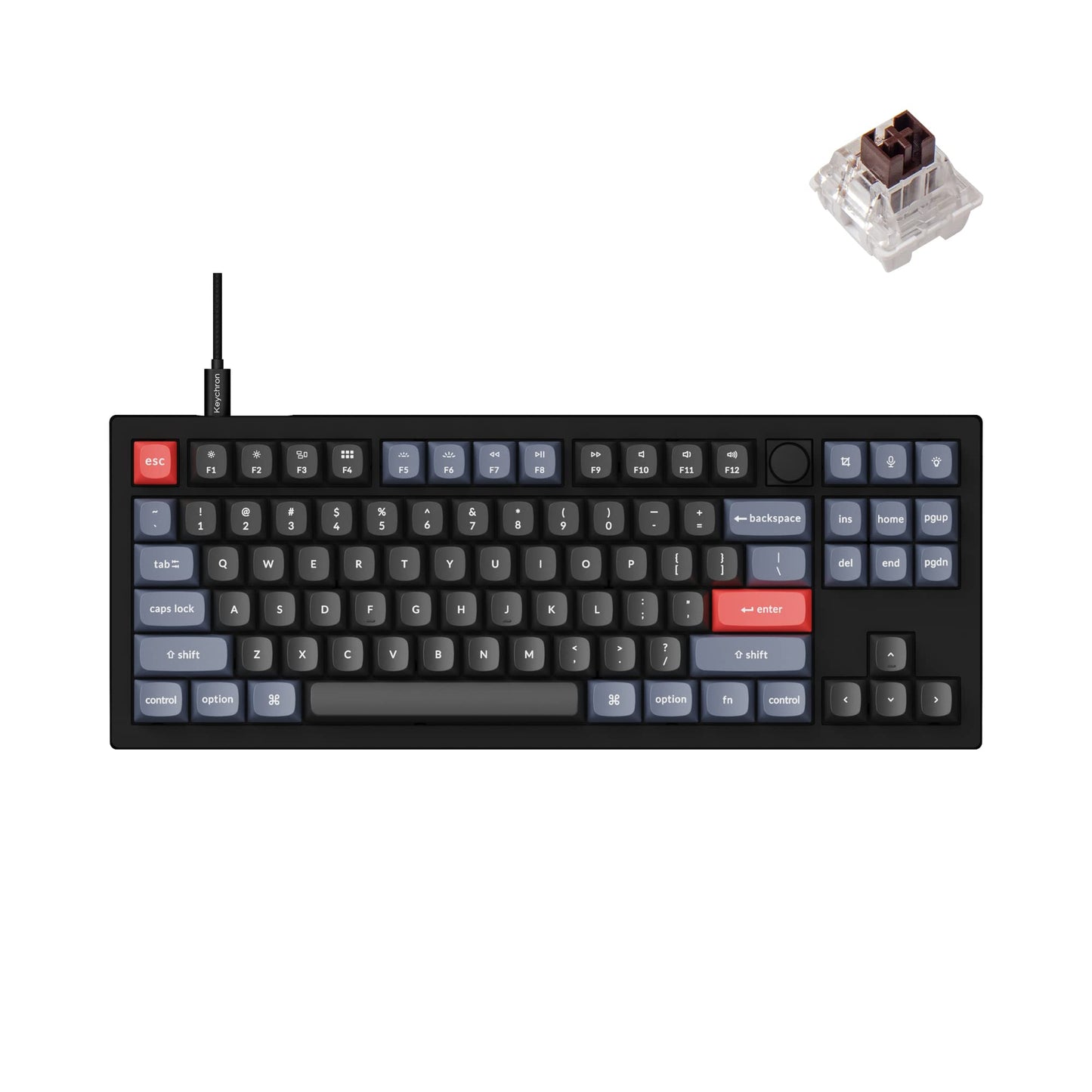Keychron V3 Wired Custom Mechanical Keyboard Knob Version TKL QMK/VIA Programmable with Hot-swappable Keychron K Pro Brown Switch Compatible with Mac Windows Linux Carbon Black (Non-Transparent)