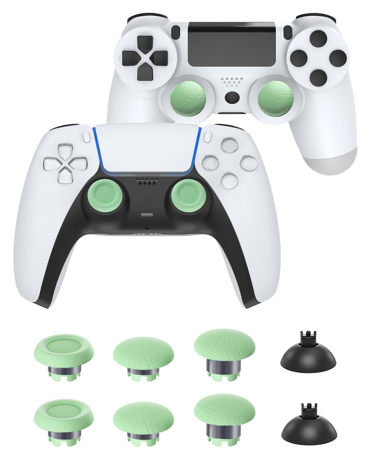 CHARM FOCUS Thumbsticks for PS5 Controller Accessories Thumb Sticks for PS4 Controller Joystick Replacement Kit Analog Thumb Grips for Switch Pro Controller Thumbsticks 6 Joystick 2 Base Green