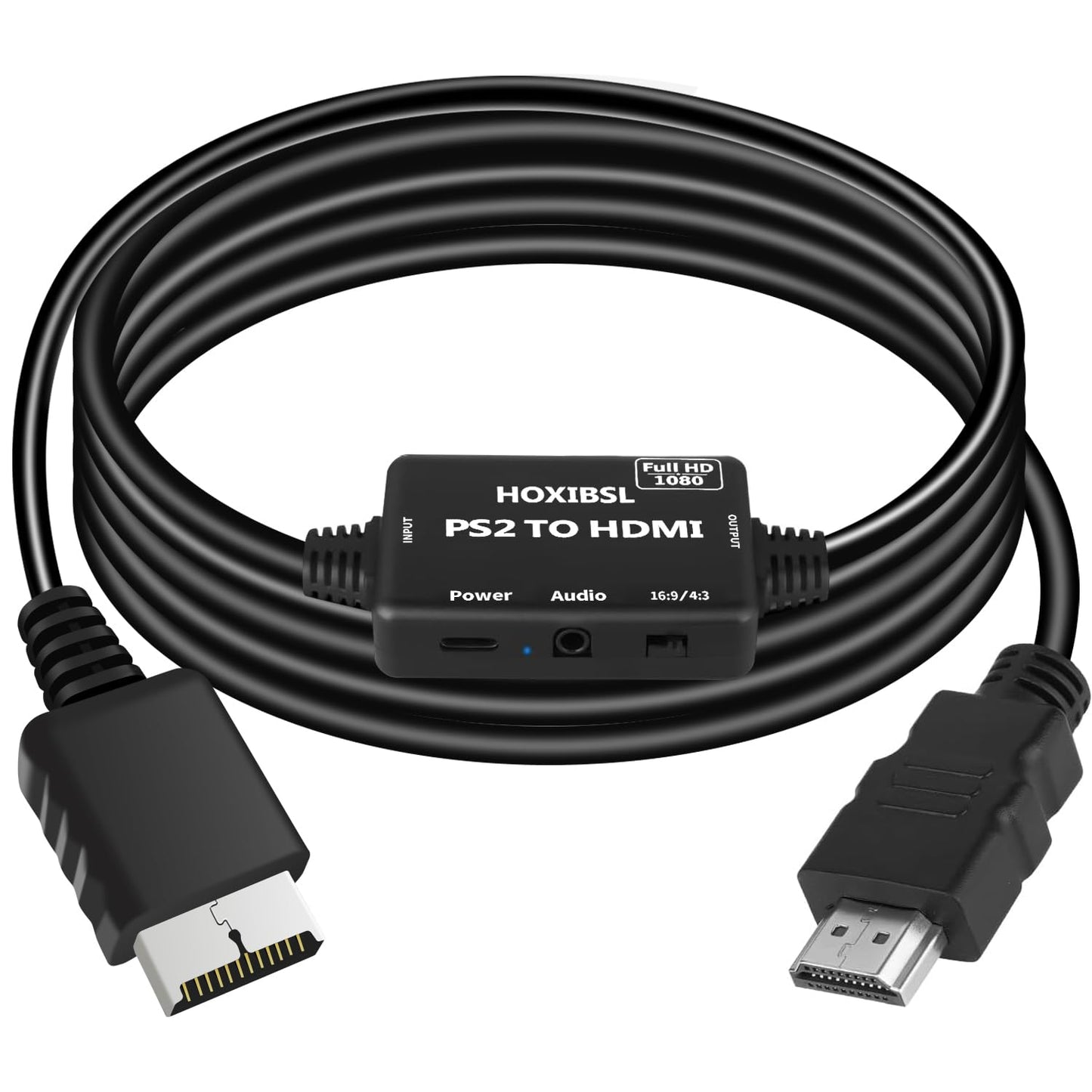 HOXIBSL PS2 to HDMI Converter Adapter with 3.5mm Audio Jack.HDMI Cable for PS1/PS2/PS3 Support 16:9/4:3 Image Scaling Plug and Play (6.56FT)