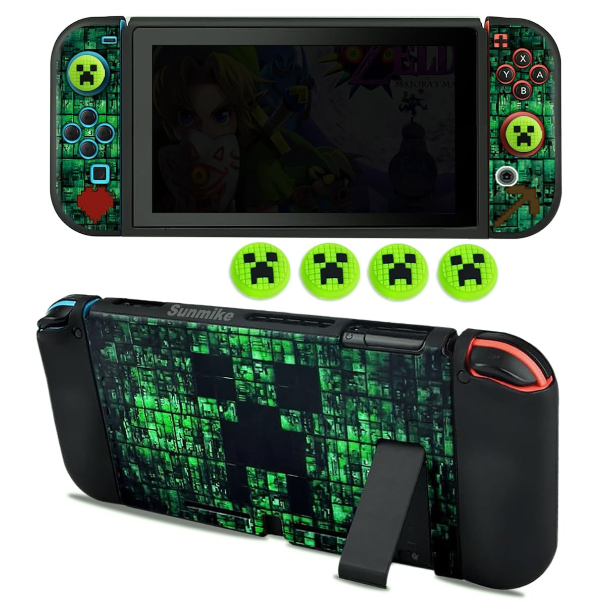 Protective Case for Nintendo Switch Switch Case & Thumb Grips Caps Soft Dockable Cases for Nintendo Switch Case with Shock-Absorbent & Anti-Scratch Switch Cover Slim Shell with 4 Pcs Joystick Cover