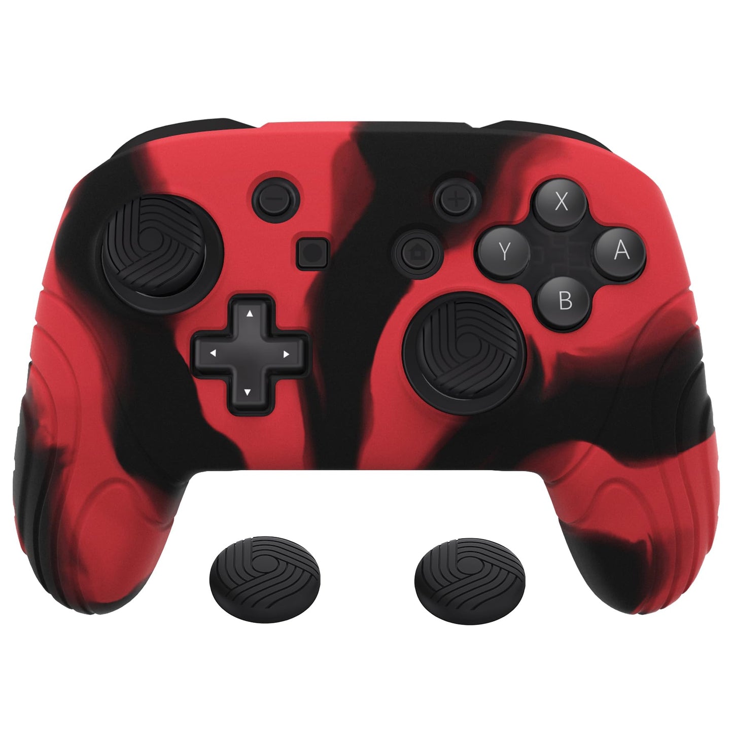 PlayVital Samurai Edition Ergonomic Silicone Skin Protective Case for Nintendo Switch Pro Controller Soft Anti-slip Controller Grip Protector for Nintendo Switch Pro with Thumb Grip Caps- Black & Red