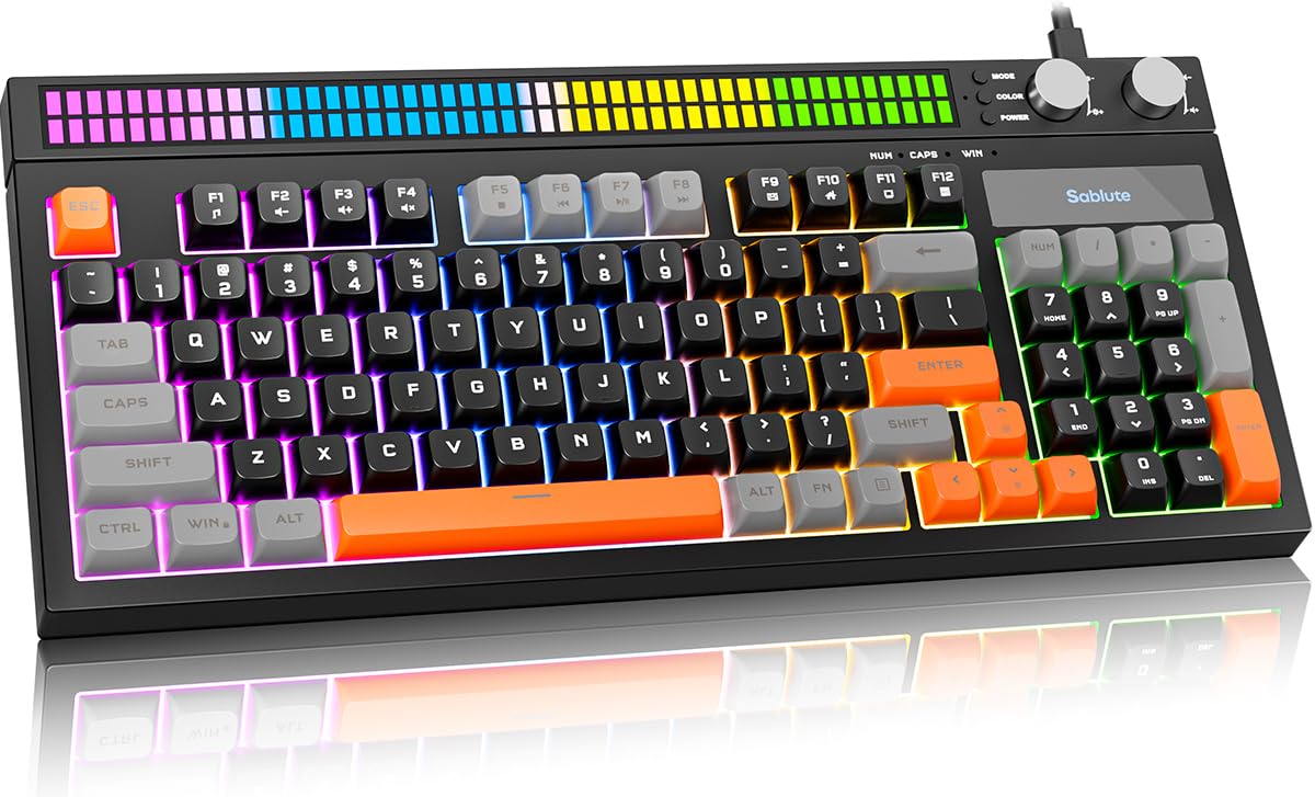 SABLUTE Keyboard Gaming - Audio-Sync RGB Light Strip 19-Key Anti-Ghosting Dual Control Knobs Adjustable Stand Ultra-Low Latency Quiet Mechanical Feel for PC Gamers(Black