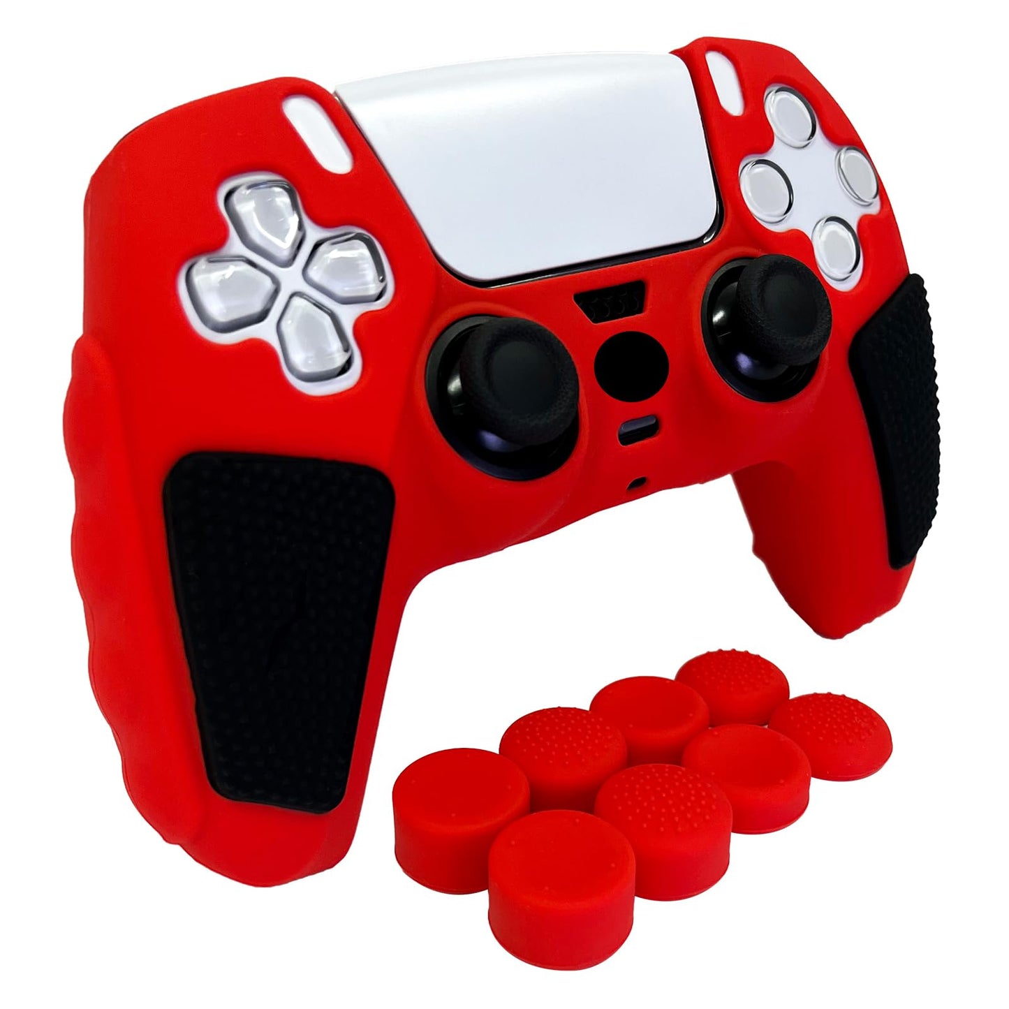 HLRAO Anti-Slip Red PS5 Controller Skin Soft Thicken Studded Protective Silicone Cover Skin Grips Compatible with PS5/Slim/Pro Controller and 8 PCS Thumb Grips Caps.