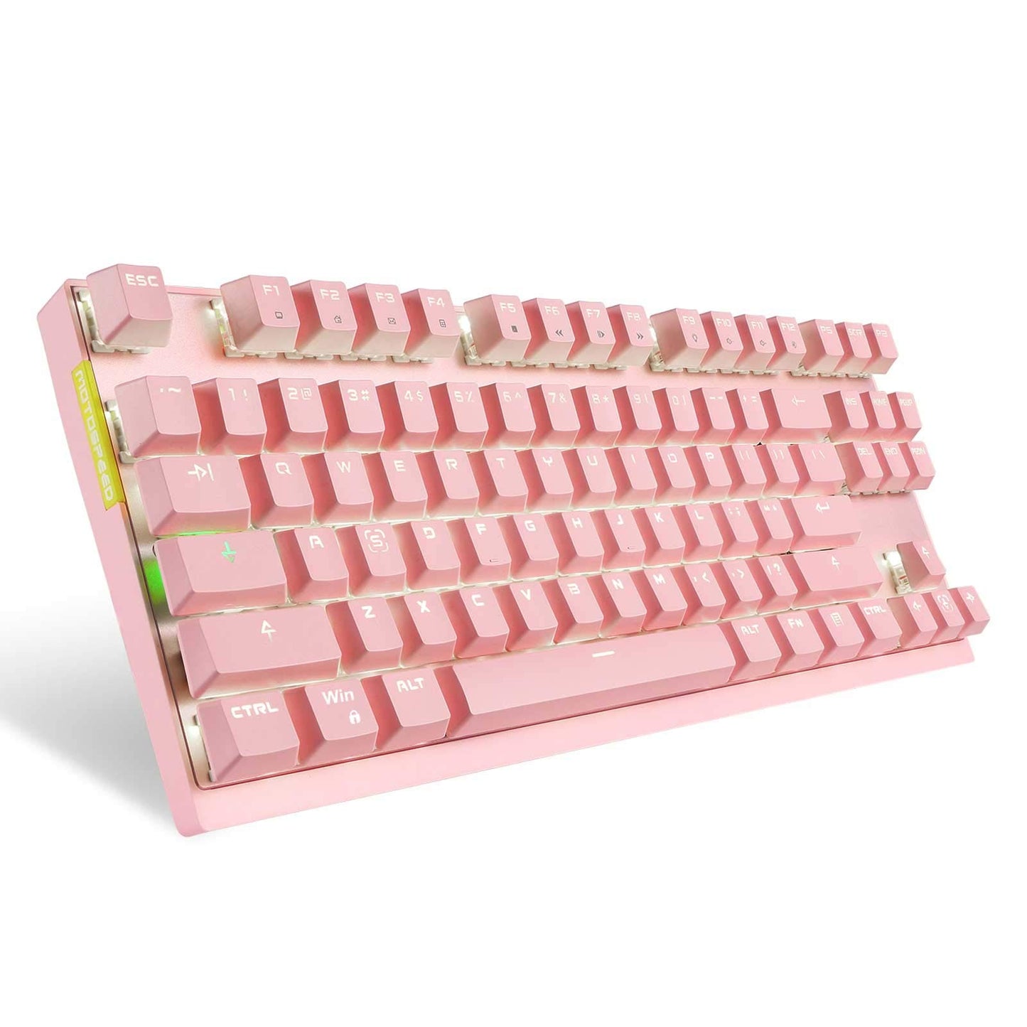 MOTOSPEED 2.4GHz Wireless/Wired Mechanical Gaming Keyboard White Backlit/Durable Battery Type-C Gaming/Typist Keyboard for Mac/PC/Laptop(Pink 87 Key Red Switches)