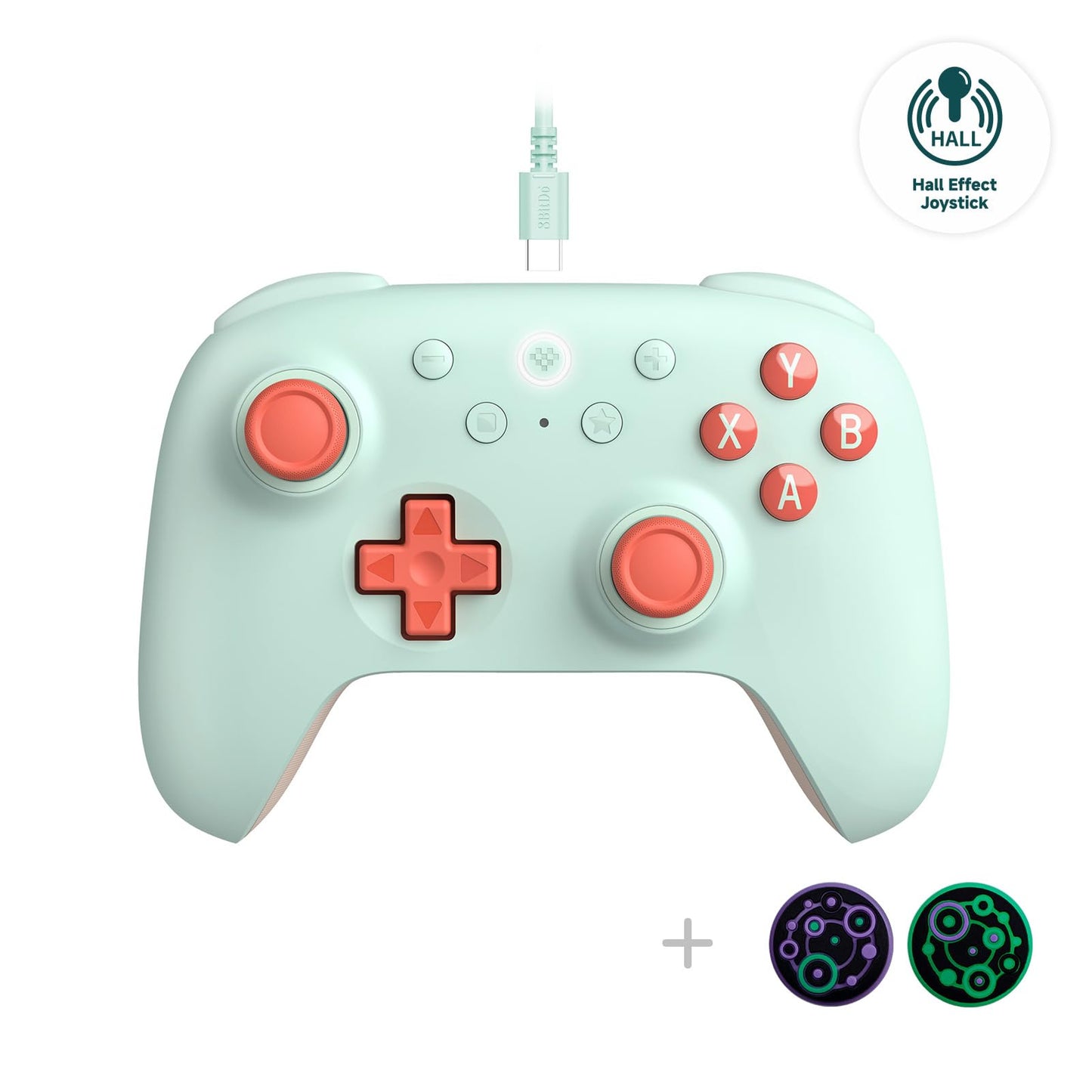 8Bitdo Ultimate 2C Hall Effect Joysticks and Hall Triggers Wired Controller for Windows PC and Android with Remappable L4/R4 Bumpers Turbo function & Rumble vibration (Mint)