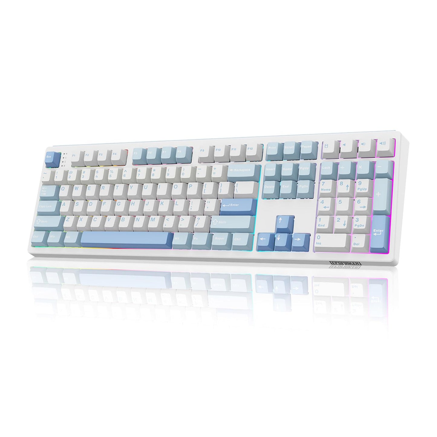 MechLands EPOMAKER TH108 Full Size Mechanical Keyboard Wireless Gaming Keyboard 8000mAh Battery Creamy Gasket 108 Keys Hot Swap Custom Driver RGB Backlights (Blue&White Sea Salt Silent Switch)