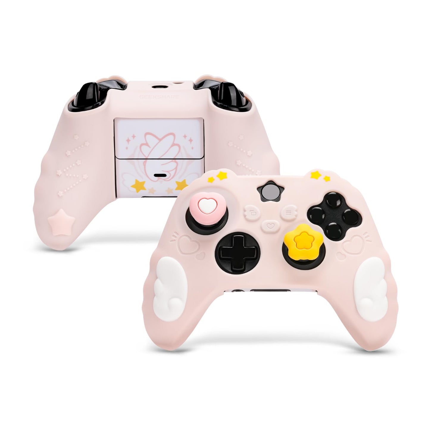 GeekShare Controller Skin Set Compatible with Xbox Series X Soft Silicone Protective Cover with 2 Thumb Grip Caps and 2 Stickers - Star Wings Series (Pink)