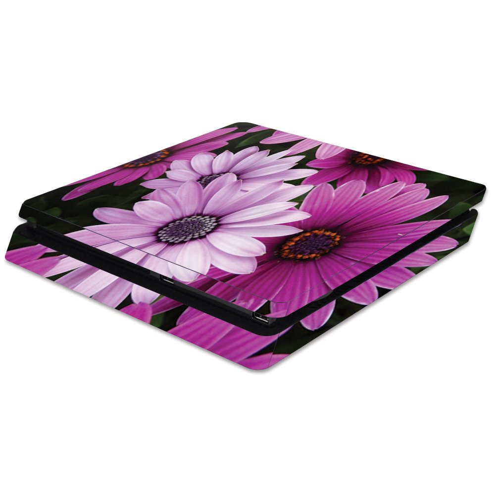 MightySkins Skin Compatible with Sony PS4 Slim Console - Purple Flowers | Protective, Durable, and Unique Vinyl Decal wrap Cover