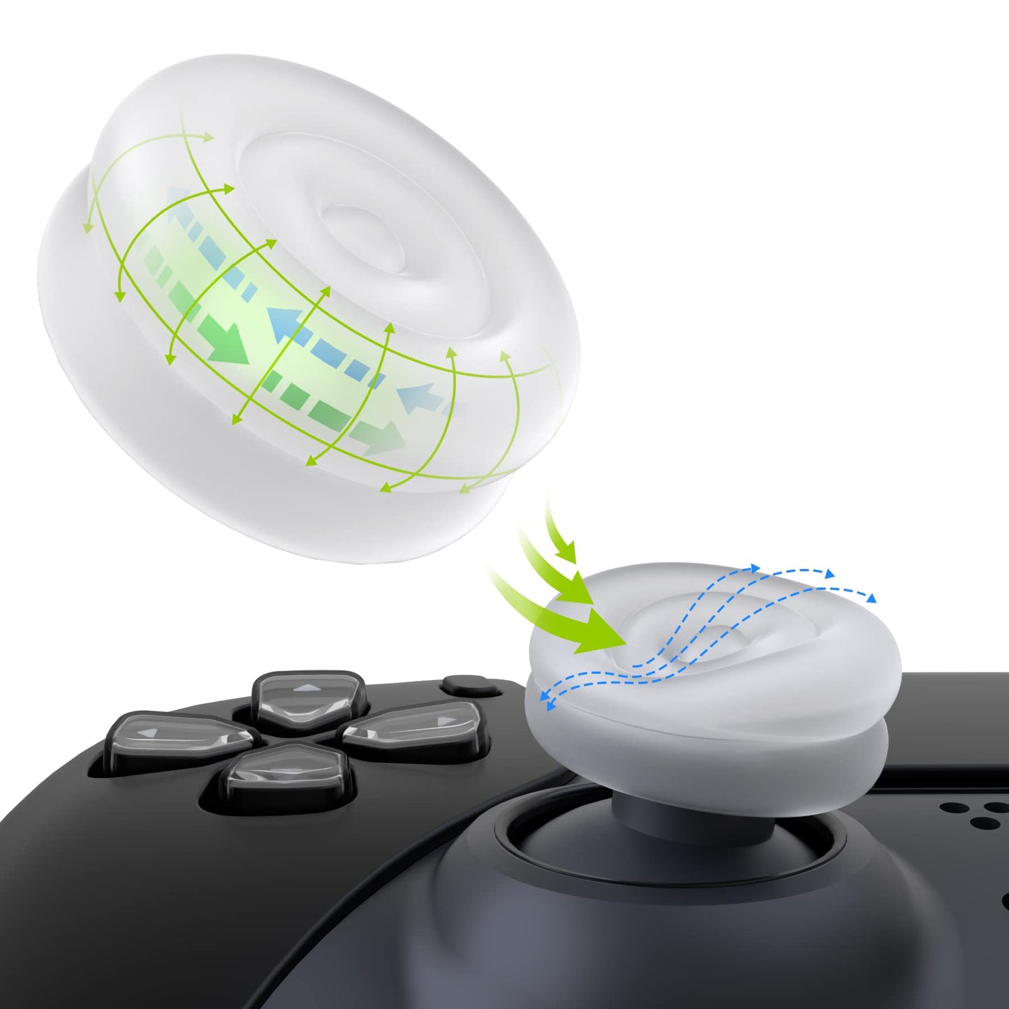 PlayVital Thumbs Cushion Caps Thumb Grips for ps5 for ps4 Thumbstick Grip Cover for Xbox Series X/S Thumb Grip Caps for Xbox One Elite Series 2 for Switch Pro Controller - Clear White
