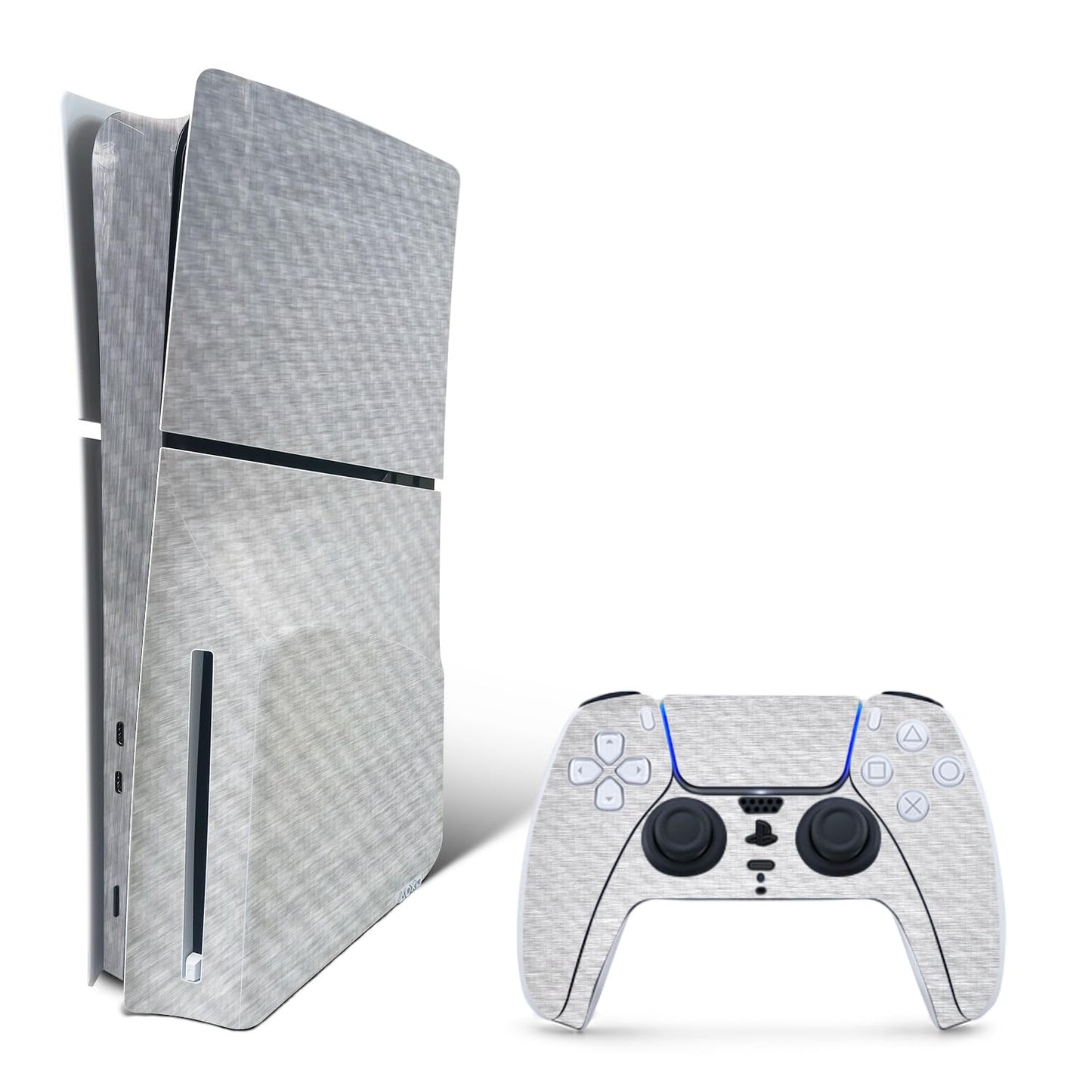 MightySkins Carbon Fiber Skin for PS5 Playstation 5 Slim Disc Edition Bundle - Brushed Aluminium Protective Durable Textured Carbon Fiber Finish Easy to Apply Made in The USA