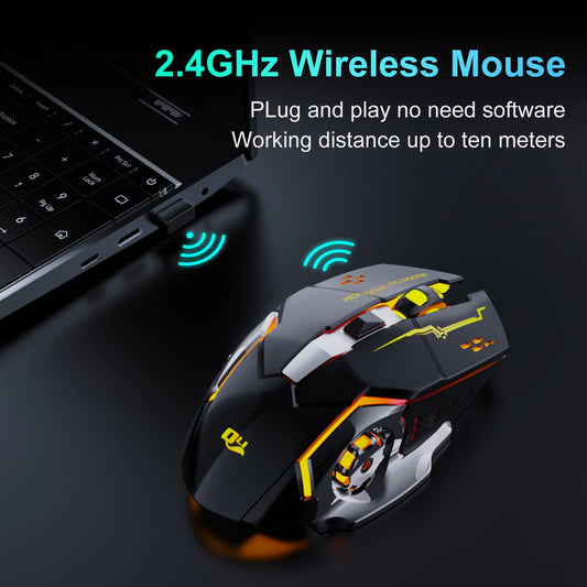 QELIROKY Wireless Gaming Mouse - 2.4G, Rechargeable, Silent Click, 6 Buttons, 3 DPI Levels, 5.43"x3.15"x1.5