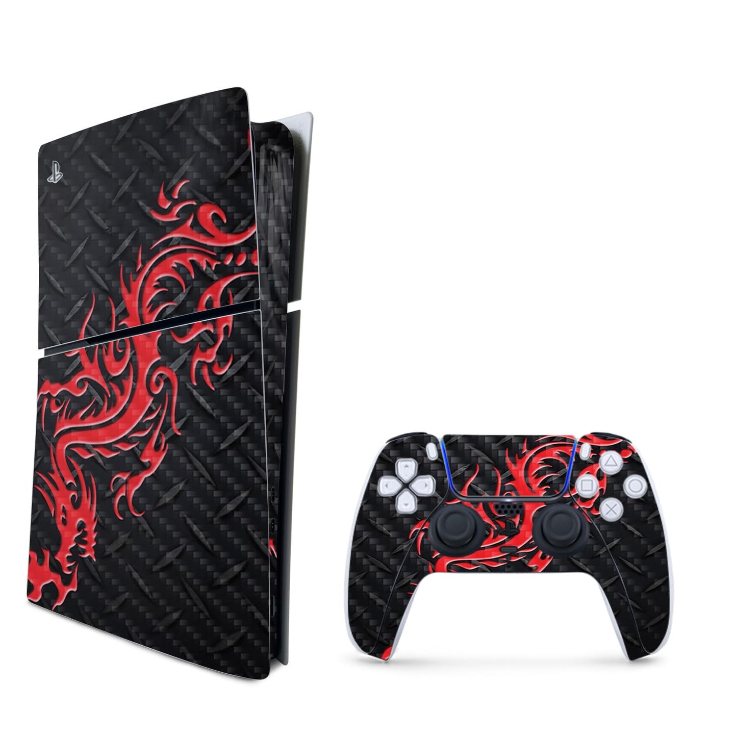 MightySkins Carbon Fiber Skin for PS5 PlayStation 5 Slim Digital Edition Bundle - Red Dragon Protective Durable Textured Carbon Fiber Finish Easy to Apply Made in The USA