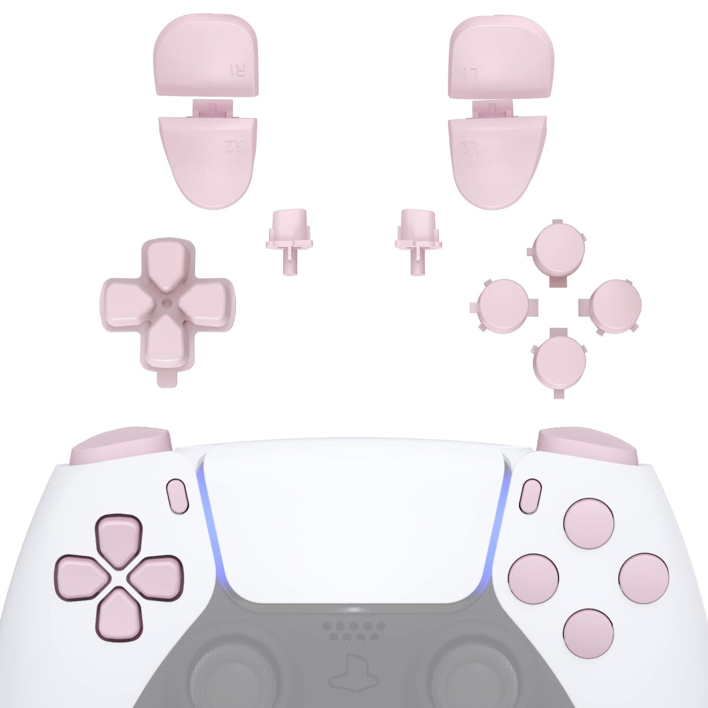 eXtremeRate Replacement D-pad R1 L1 R2 L2 Triggers Share Options Face Buttons Cherry Blossoms Pink Full Set Buttons Compatible with ps5 Controller BDM-030 BDM-040 BDM-050 - Controller NOT Included