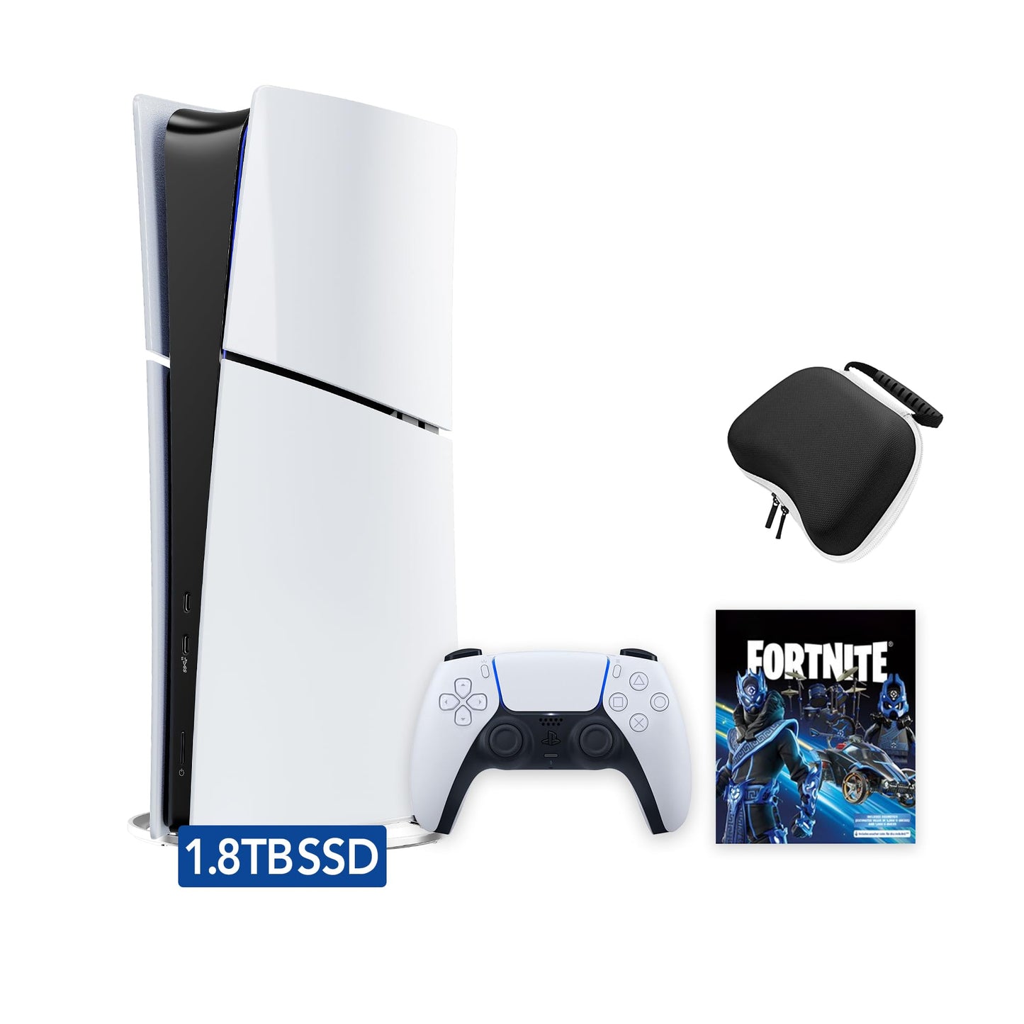 PlayStation 5 Slim Upgraded 1.8TB Digital Edition Fortnite Cobalt Star Bundle and Mytrix Controller Case - White Slim PS5 1.8TB PCIe SSD Gaming Console