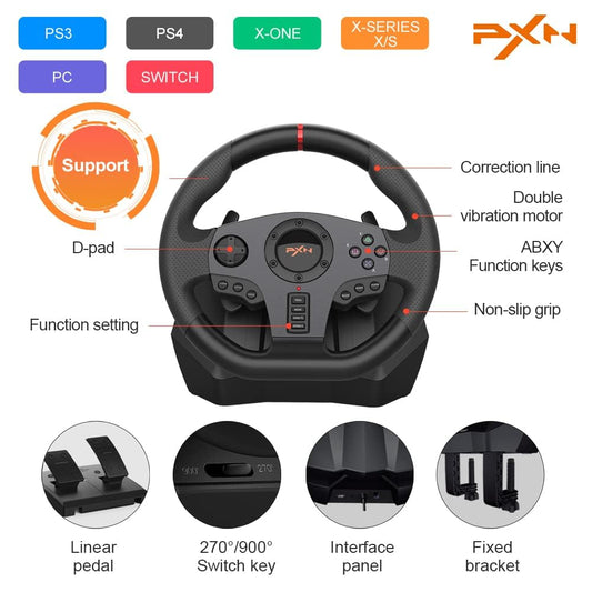 PXN V900 Xbox Steering Wheel - 270/900° Sim Racing Wheel with Pedals, Vibration Feedback, Black, Compatible with PC, PS4, Xbox Series X|S
