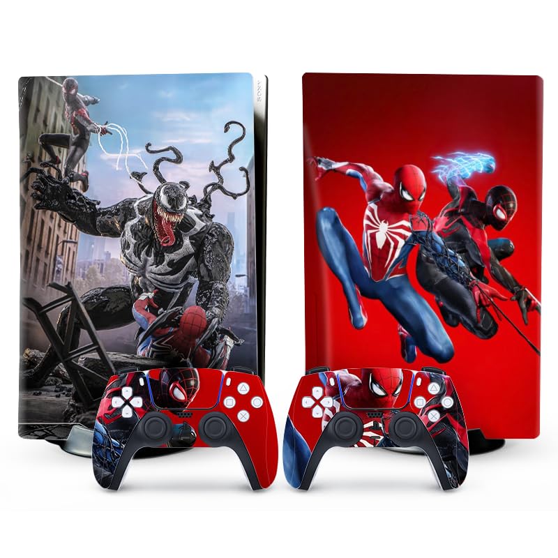 Toxxos Skin Compatible with PS5 - Disc Edition Console and Controller Accessories Cover Skins Controller Skin Gift Skins for Console Full Set Skin Blue & Red