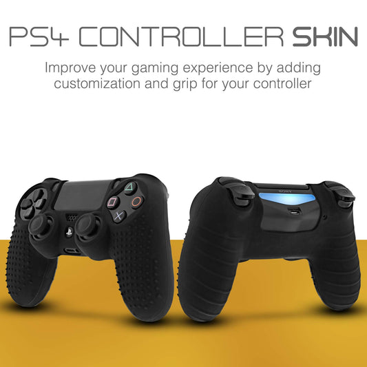 Fosmon PS4 Controller Skin with 8 Thumb Grips, Anti-Slip Silicone Cover, Black - Model SGEL81704