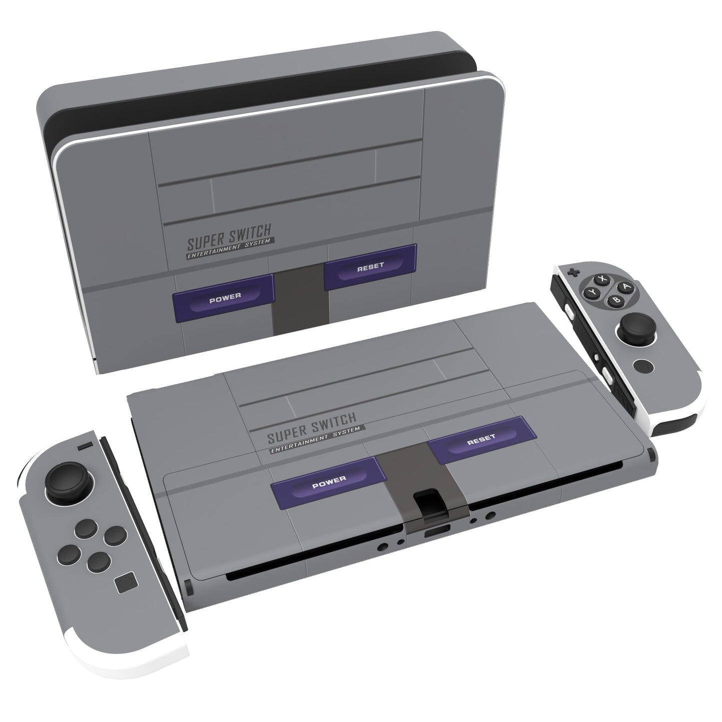 PlayVital Full Set Protective Stickers for Nintendo Switch OLED Model Customized Vinyl Decal Skins for Switch OLED Console & Joycon & Dock & Grip - Classics SNES Style