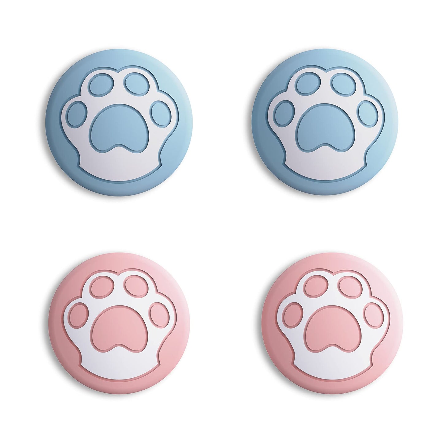 eXtremeRate PlayVital Cat Paw Cute Switch Thumb Grip Caps Heaven Blue & Pale Red Joystick Caps for Nintendo Switch Lite Silicone Analog Cover Thumbstick Grips for OLED Joycon