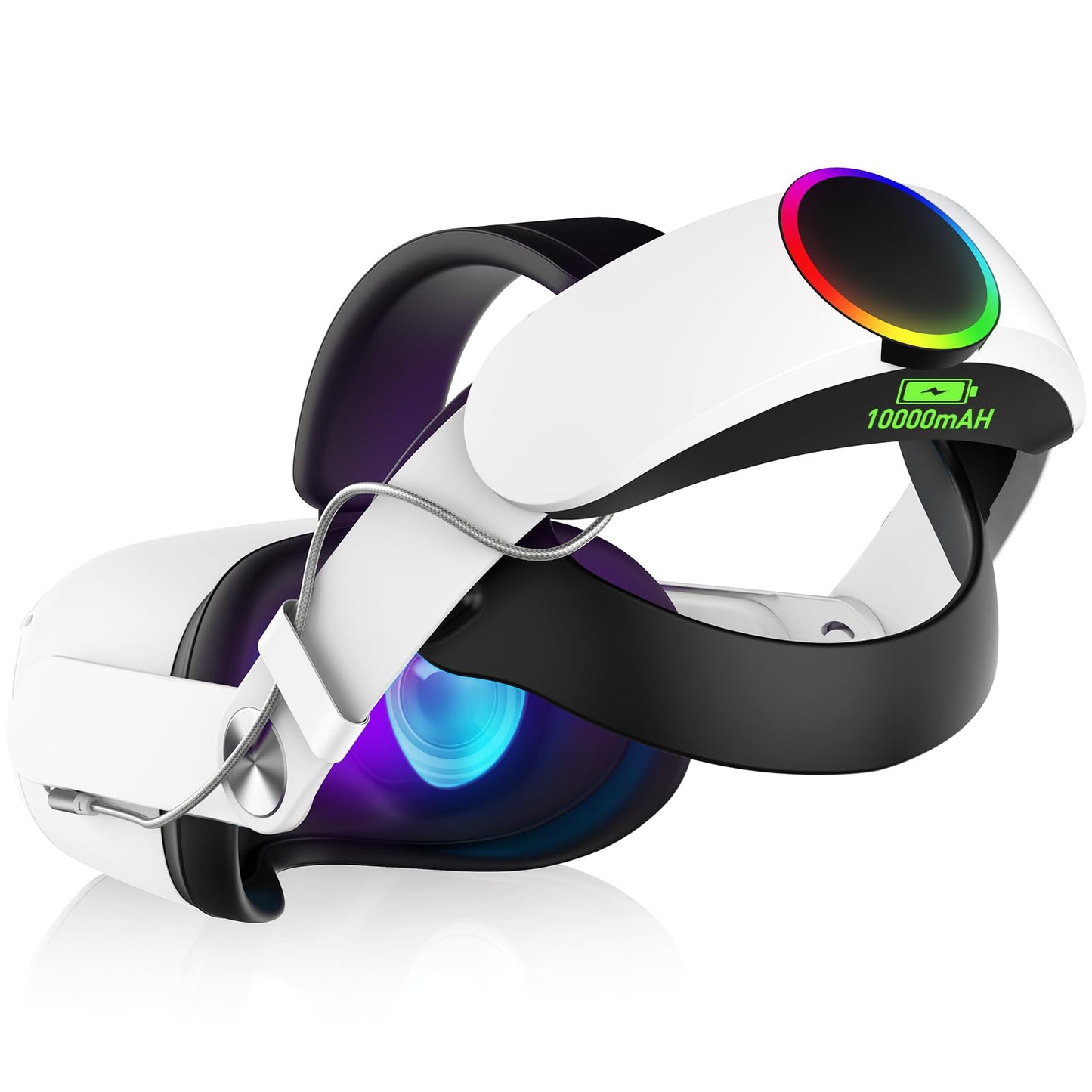 ArocoVr RGB Head Strap for Oculus/Meta Quest 2 Head Strap with Battery 10000mAh Pack for Extended 8 Hrs of Playtime Fast Charging VR Power Adjustable Elite Strap Enhanced Support and Balance in VR