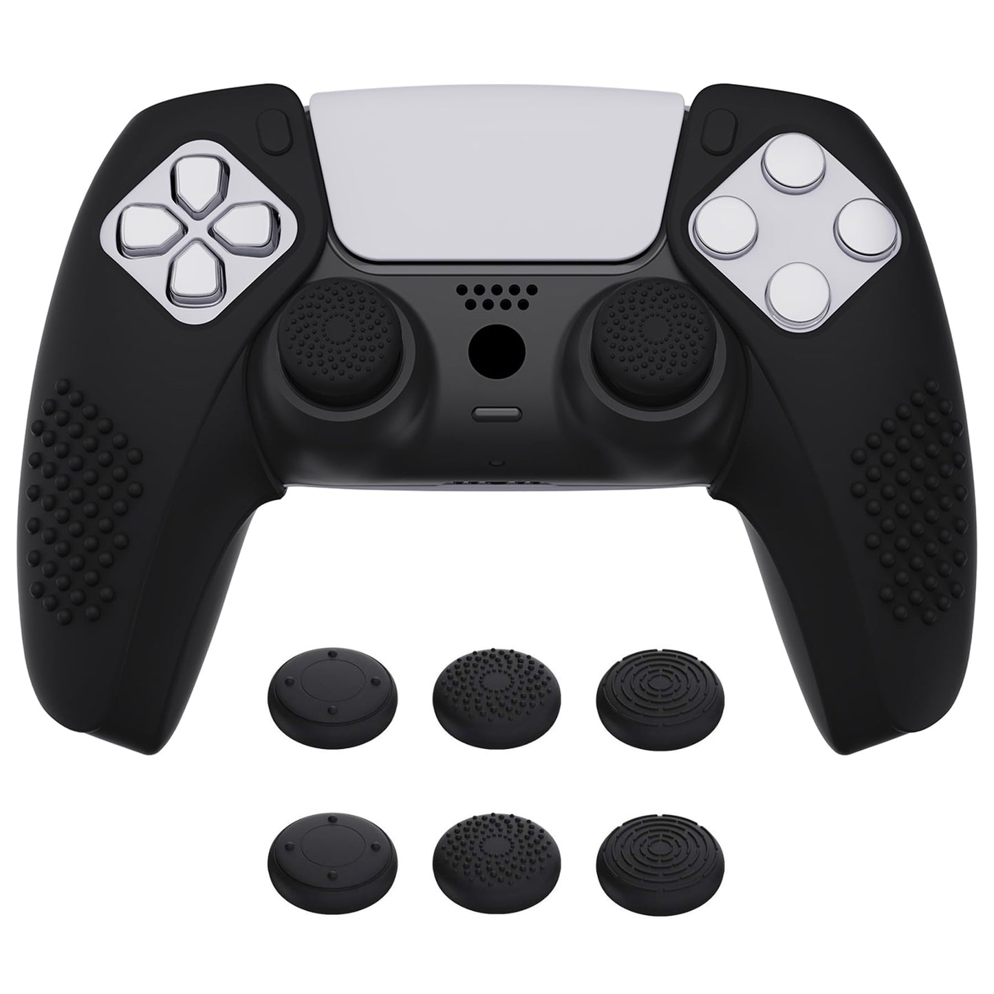 PlayVital 3D Studded Edition Ergonomic Soft Controller Silicone Case Grips for ps5 Compatible with Charging Station Rubber Protector Skins with 6 Thumbstick Caps for ps5 Controller - Black