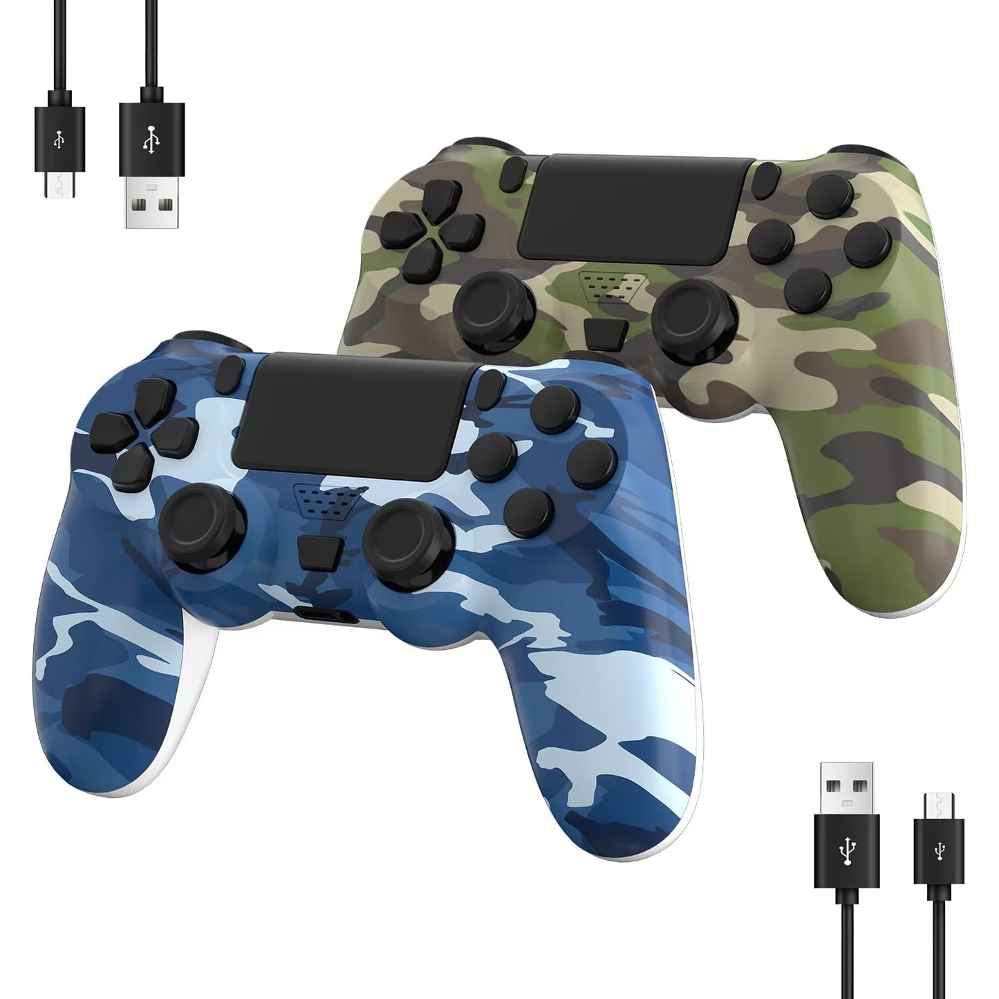YsoKK 2 Pack Wireless Controller for PS4/Slim/Pro with 1000mah Battery/Dual Vibration/Audio Jack/6-axis Motion Sensor(Camouflage Green and Camouflage Blue)