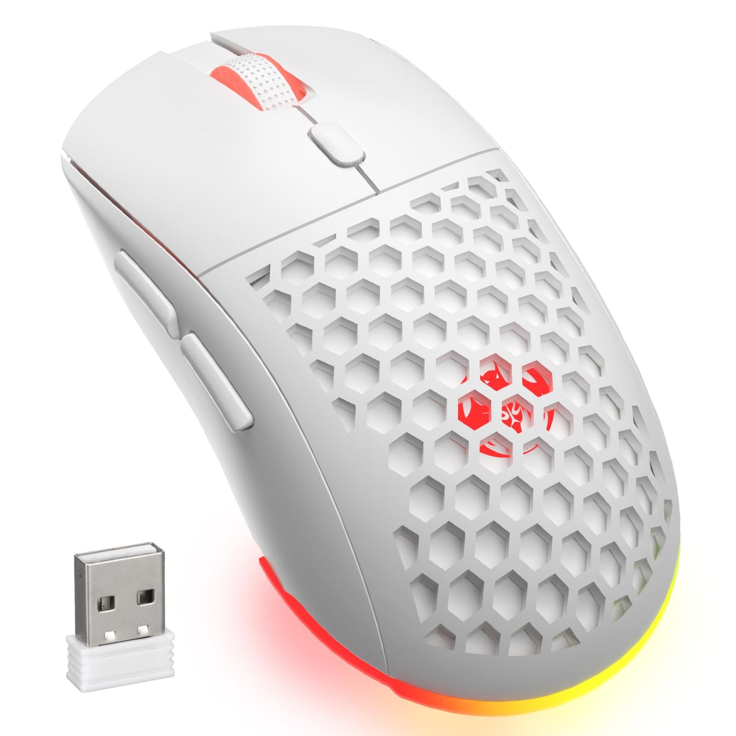 REBOCOON Honeycomb M32 Wireless Gaming Mouse - 2.4GHz RGB Rechargeable Ergo Mouse with Silent Clicks & 3200 DPI for PC/Mac -White