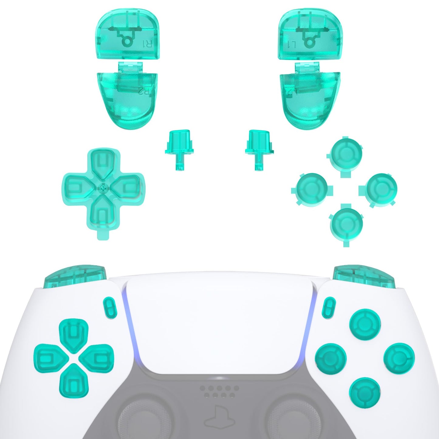 eXtremeRate Replacement D-pad R1 L1 R2 L2 Triggers Share Options Face Button Emerald Green Full Set Buttons Compatible with p 5 Controller BDM-030 BDM-040 BDM-050
