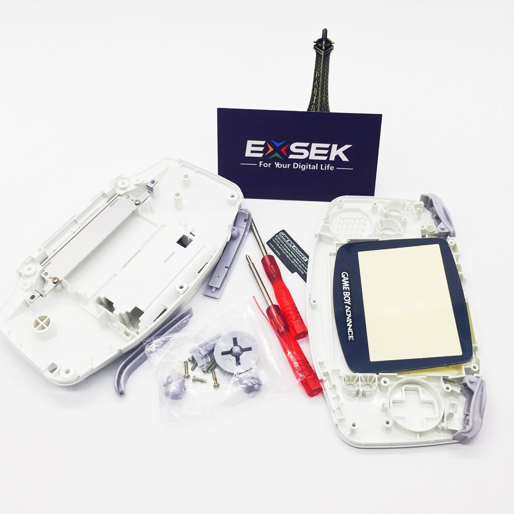 EXSEK GBA Housing Shell Replacement Pack - White Edition Compatible with Gameboy Advance, Model EXGBAWHT