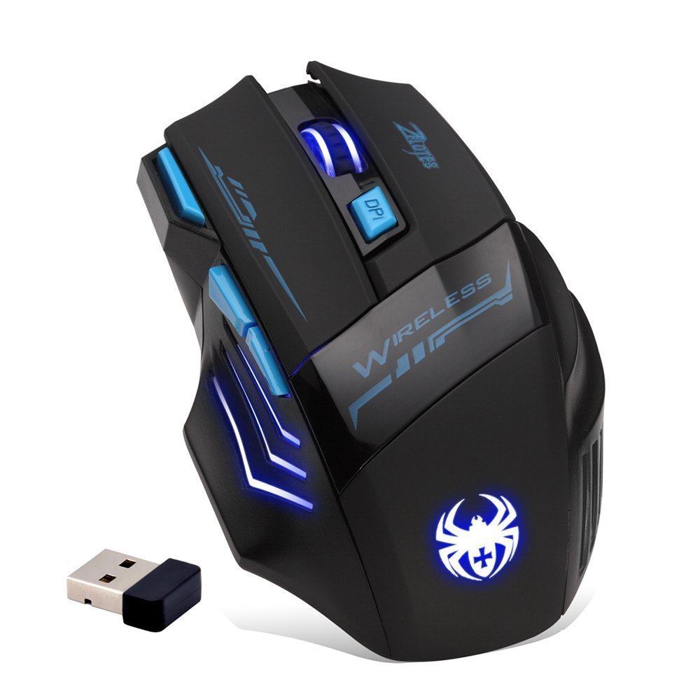 zelotes Wireless Gaming Mouse, 4000 DPI, 7 Buttons, 2.4GHz with USB Receiver, Energy Saving, LED, Ergonomic Cordless Mouse for O