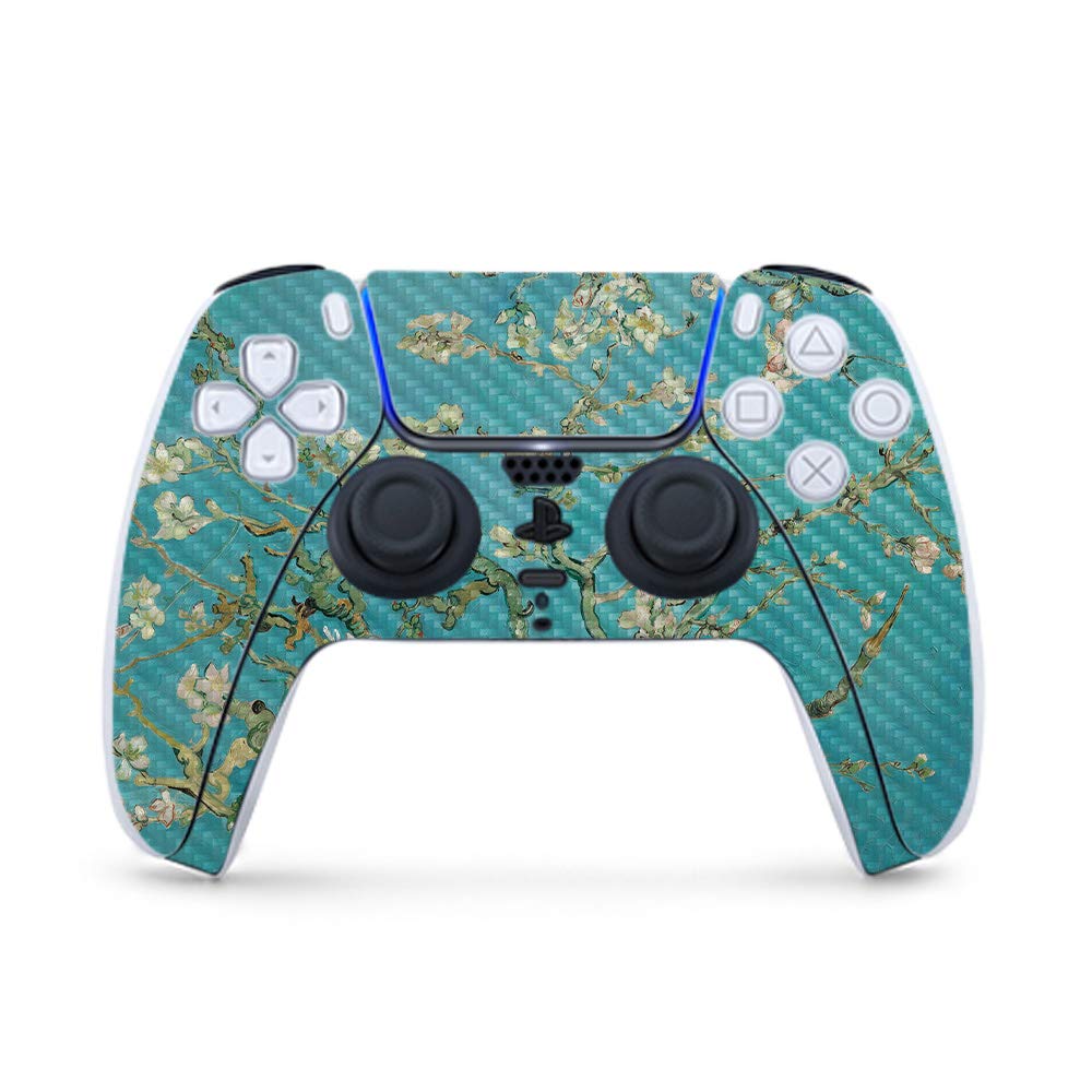 MightySkins Carbon Fiber Gaming Skin for PS5 / PlayStation 5 Controller - Almond Blossom | Durable Textured Carbon Fiber Finish | Easy to Apply | Made in The USA