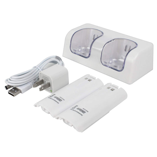 Kulannder Wii Remote Battery Charger Station with Dual Charging Dock & 2 Rechargeable Batteries - White, Model KD-chargers02