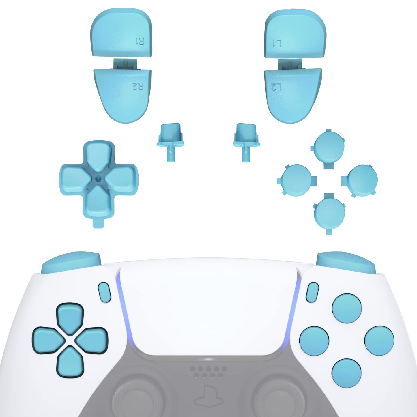 eXtremeRate Replacement D-pad R1 L1 R2 L2 Triggers Share Options Face Buttons Heaven Blue Full Set Buttons Compatible with ps5 Controller BDM-030 BDM-040 BDM-050 - Controller NOT Included