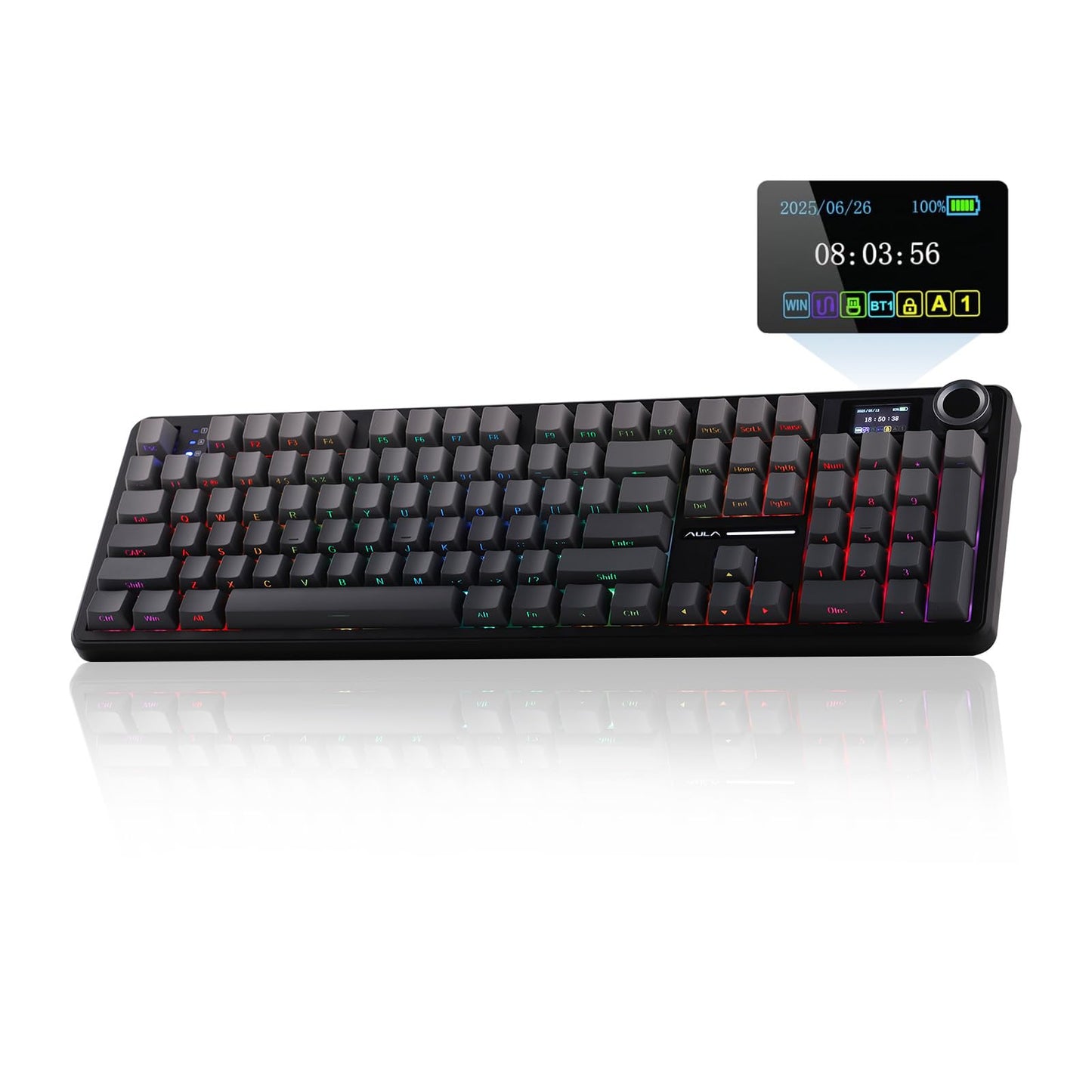 EPOMAKER X Aula F108 PRO Wireless Gaming Keyboard with Screen 8000mAh Battery 104 Hot-Swappable and Programmable Keys and Knob RGB Backlight for Mac/PC/Android (Black Gradient)